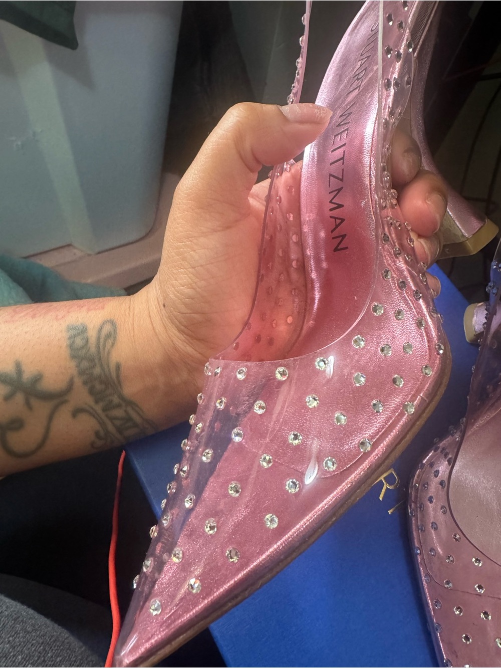 Stuart Weitzman Pink Metallic Crystal-Stud Slingback Pump - Picture 7 of 9